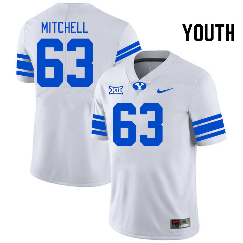 Youth #63 Bruce Mitchell BYU Cougars College Football Jerseys Stitched Sale-White